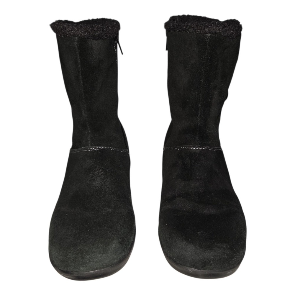 Clarks Bendables Black Suede Faux Fur Trim Button Mid Calf Boots Womens‎ 8.5 M